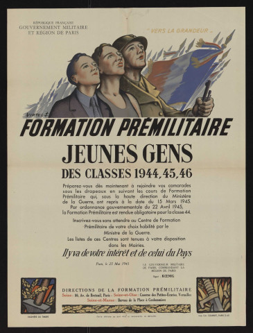 Formation prémilitaire jeunes gens des classes 1944, 45, 46, Dessin de Virtel.