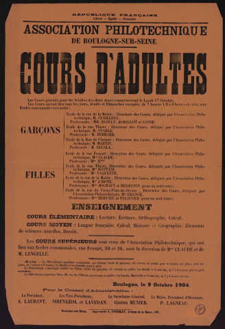 Association philotechnique : cours d'adultes,