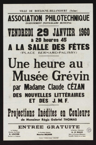 Association philotechnique : [conférence] "Une heure au musée Grévin",