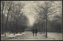 96 - Paris - Le Bois de Boulogne en Hiver - La Route du Grand Lac, Bois de Boulogne - route du Grand Lac . - PerspectiveDes cavaliers empruntent la route du Grand Lac au Bois de Boulogne. Présence de neige sur le côté gauche.