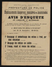 Avis d'enquête de commodo et incommodo : rue de la Saussière 40-40bis, M. Hulot : installation d'industries de découpage et emboutissage de métaux à froid par choc mécanique, de décapage des métaux aux acides et de trempe, recuit et revenu des métaux.