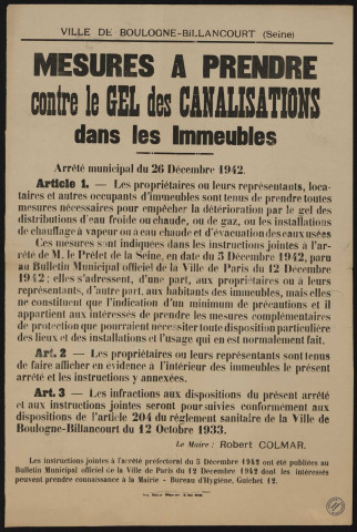 Mesures à prendre contre le gel des canalisations dans les immeubles,