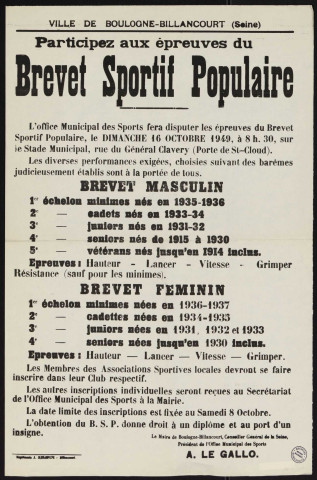 Participez aux épreuves du brevet sportif populaire,