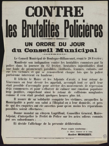 Contre les brutalités policières : un ordre du jour du conseil municipal,