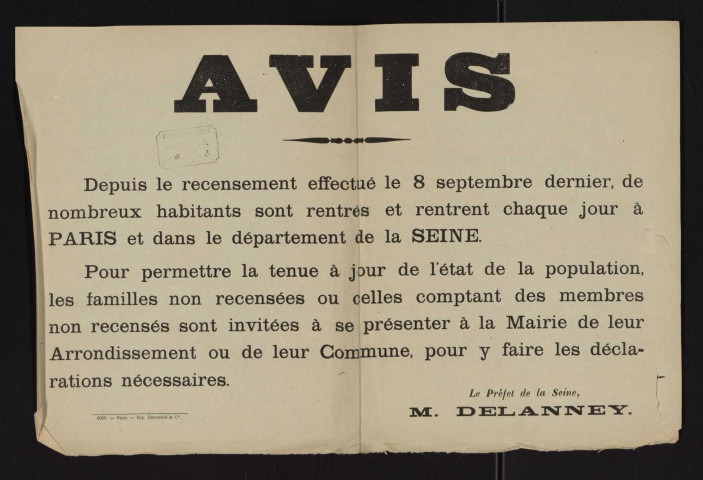 Avis [concernant le recensement spécial de la population et sa mise à jour],