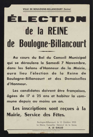 Election de la Reine de Boulogne-Billancourt,