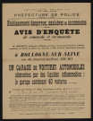 Avis d'enquête de commodo et incommodo : rue du Général-Galliéni 159-161, M. Chevreux : installation d'un garage de 40 voitures automobiles alimentées par des liquides inflammables.