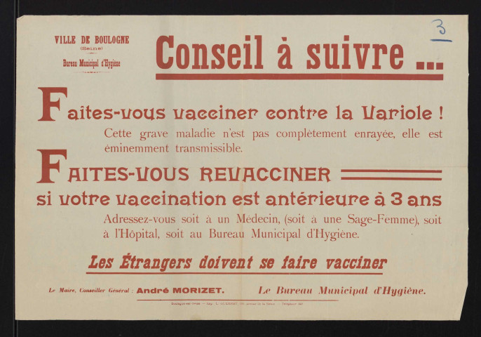 Conseils à suivre... faîtes-vous vacciner contre la variole !,