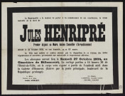 [Obsèques de] Jules Henripré, premier adjoint au maire, ancien conseiller d'arrondissement,