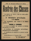 Rentrée des classes [le] 1er octobre,