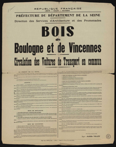 Bois de Boulogne et de Vincennes : circulation des voitures de transport en commun,