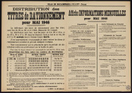 Distribution des titres de rationnement pour mai 1946 ; informations mensuelles pour mai 1946,