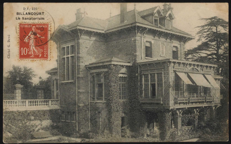 416 - Billancourt - Le Sanatorium, Boulogne-Billancourt . rue Yves Kermen . - hôpital Ambroise Paré, bâtiment de la direction et cour intérieurefaçade du bâtiment de la direction depuis la cour intérieure