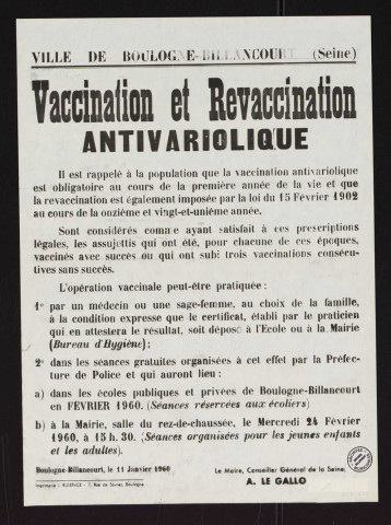 Vaccination et revaccination anti-variolique,