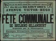 Fête communale de Boulogne-Billancourt organisée par la municipalité avenue Victor-Hugo du 11 au 25 août 1934,