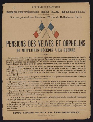 Pensions des veuves et orphelins de militaires décédés à la guerre,