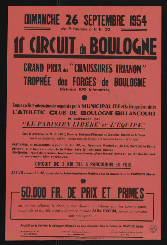 11e circuit de Boulogne : grand prix des "Chaussures Trianon", trophée des Forges de Boulogne,