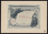 Honneur et patrie, certificat de récompense [pour les garçons scolarisés à Boulogne-Billancourt, année scolaire 1916-1917], Diplôme patriotique à partir d'un dessin réalisé sur le front à l'été 1915 par l'adjudant de Casimacker, 1ère compagnie, 25e régiment d'infanterie territoriale.