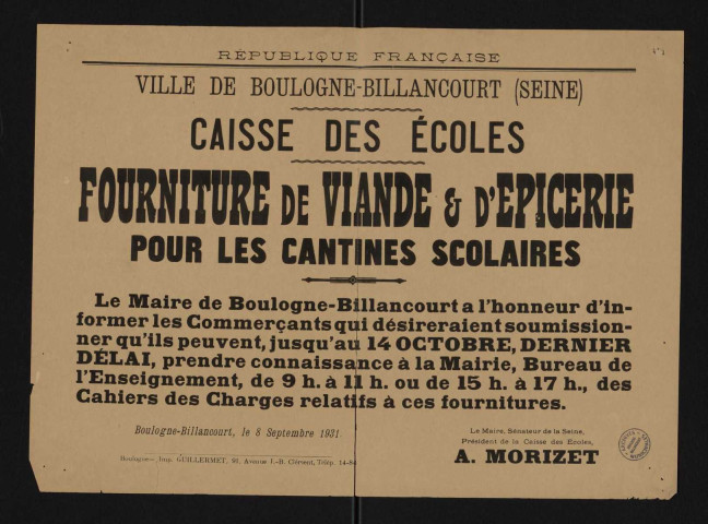 Fourniture de viande et d'épicerie pour les cantines scolaires,