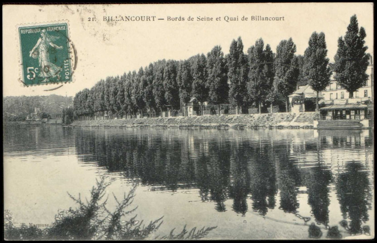 Billancourt - Bords de Seine et quai de Billancourt, Boulogne-Billancourt. quais de Stalingrad et Georges Gorse . - vue généraleVue sur la Seine et des quais de Stalingrad et Georges Gorse. Sur les quais, des peupliers.