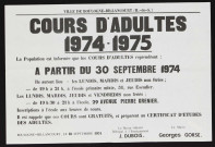 Cours d'adultes, 1974-1975 é,