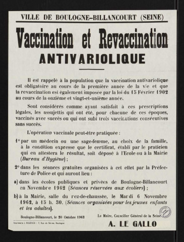 Vaccination et revaccination anti-variolique,