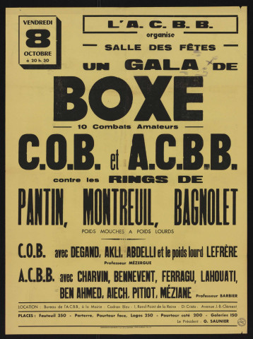 Gala de boxe, 10 combats amateurs COB et ACBB contre les rings de Pantin, Montreuil, Bagnolet,