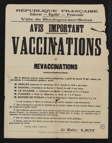 Avis important : vaccinations et revaccinations,