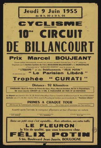 Quinzaine sportive, cyclisme : 10me circuit de Billancourt, prix Marcel Boujeant,