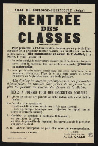 Rentrée des classes ,