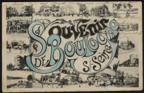 Souvenir de Boulogne S/-Seine, Boulogne-Billancourt . - vues miniaturescarte souvenir comportant des vues miniatures d'une poste, l'église Notre-Dame, l'entrée du vélodrome, la mairiee, le marché, la salle des fêtes, l'abreuvoir et l'hospice des vieillards