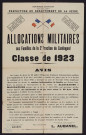 Allocations militaires aux familles de la 2e fraction du contingent de la classe 1923,