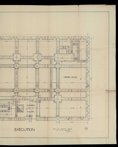 Plans n°113 à 128.113 : Partie rue de Chateaudun - Fondation (26/03/1930)114 : Partie rue de Chateaudun - Plan niveau rue (26/03/1930)115 : Partie rue de Chateaudun - Plan niveau du hall des bureaux (26/03/1930)116 : Partie rue de Chateaudun - Niveau bureaux et salles des fêtes (26/03/1930)117 : Plan partie rue de Chateaudun, niveau archives (26/03/1930)118 : Partie côté jardin - Plan du sous-sol et fondations (13/03/1930)119 : Partie côté jardin - Plan niveau jardin, salles de commissions (14/03/1930)120 : Partie côté jardin - Plan niveau des bureaux du maire et adjoints (19/03/1930)121 : Partie côté jardin - Plan niveau des salles des fêtes (26/03/1930)122 : Façade sur les jardins (24/03/1930)123 : Elévation latérale (11/03/1930)124 : Retours des façades latérales (26/03/1930)125 : Coupe longitudinale sur le hall des bureaux (08/04/1930)126 : Façade sur la rue de Chateaudun (08/04/1930)127 : Coupe sur la salle des machines des escaliers d'honneur (26/03/30)128 : Coupe transversale (09/04/1930)