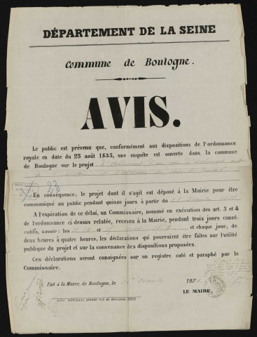 Avis [d'enquête pour l'établissement d'une voie d'isolement autour de l'abattoir],