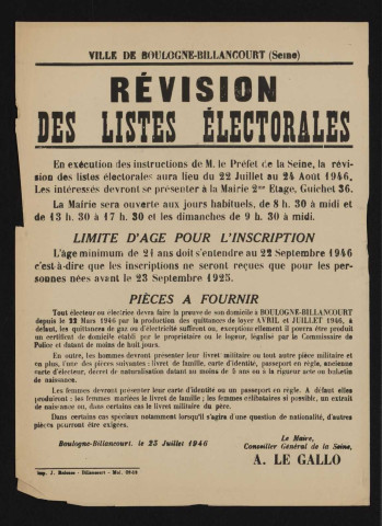 Révision des listes électorales,