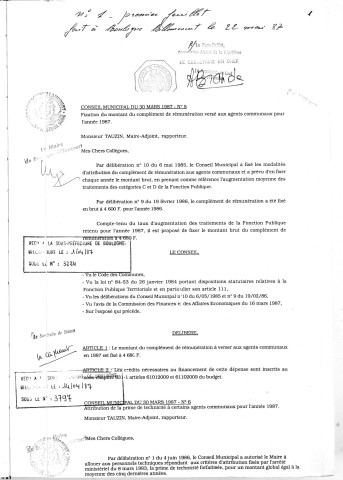 Conseil municipal de la Ville de Boulogne-Billancourt : registre des délibérations (30 mars 1987 - 9 novembre 1987).