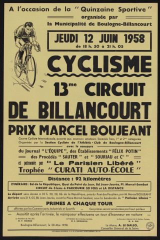 13e circuit de Billancourt ; prix Marcel Boujeant,