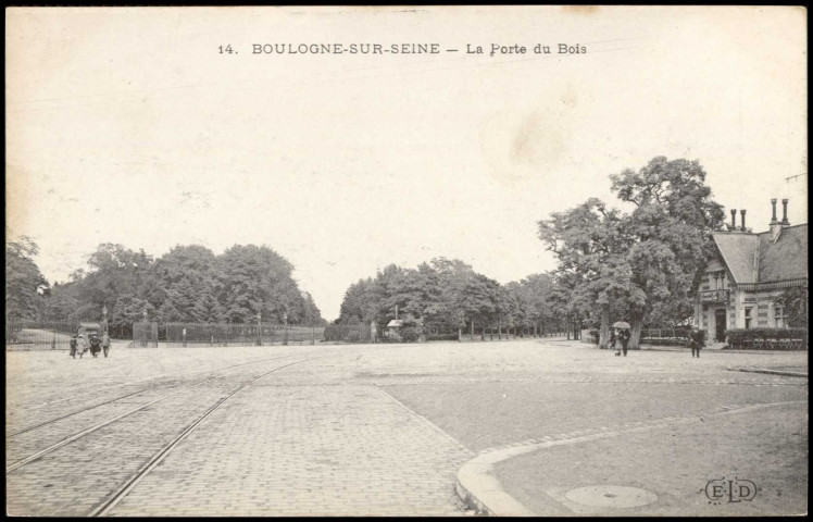 14 - Boulogne-sur-Seine - La Porte du Bois, Paris . Bois-de-Boulogne . - Porte de Boulogne - Perspective sur la porte de Boulogne. A gauche, une entrée du bois de Boulogne, à droite, une maison.