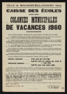 Caisse des écoles : colonies municipales de vacances,