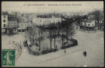 17 - Billancourt - Panorama de la place Nationale, Boulogne-Billancourt . place Jules Guesde . - perspectiveVue plongeante de la place Jules Guesde. Au premier plan, au centre, un square.Au second plan, à gauche, une buvette-tabac-épicerie puis la rue du Point-du-Jour. Au centre un restaurant-café-billard. A droite, la rue Yves Kermen.