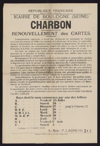 Charbon : renouvellement des cartes,