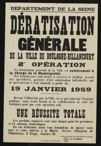 Dératisation générale de la ville de Boulogne-Billancourt : traitement d'entretien,