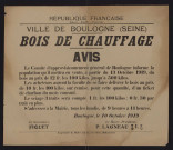 Bois de chauffage : avis [de vente],