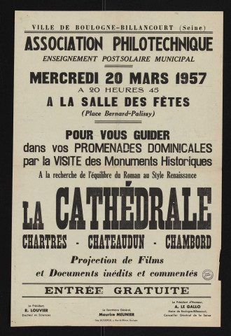 Projections de films [...] : A la recherche de l'équilibre du roman au style Renaissance, la cathédrale (Chartres, Châteaudun, Chambord),