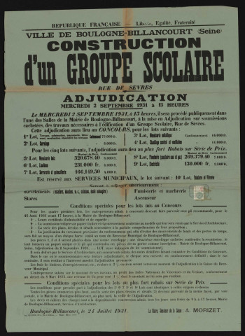 Construction d'un groupe scolaire : adjudication,