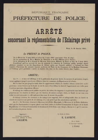 Arrêté concernant la réglementation de l'éclairage privé,