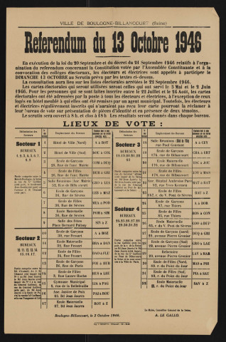 Référendum du 13 octobre 1946 : lieux de vote,