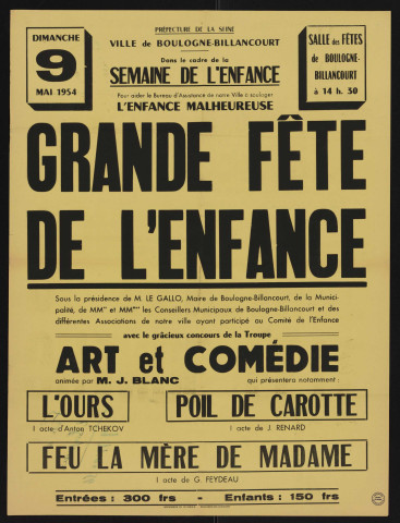 Semaine de l'enfance : grande fête de l'enfance,