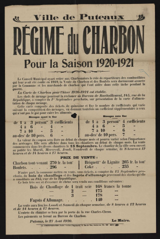 Régime du charbon pour la saison 1920-1921,