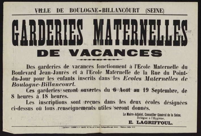 Garderies maternelles de vacances,